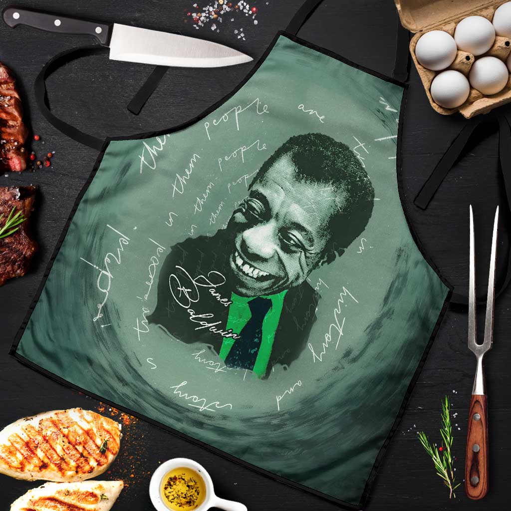 James Baldwin Apron Green Handwritten Script Design Smiling Portrait Civil Rights and Literature - African Pride