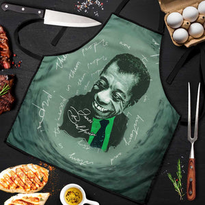 James Baldwin Apron Green Handwritten Script Design Smiling Portrait Civil Rights and Literature - African Pride