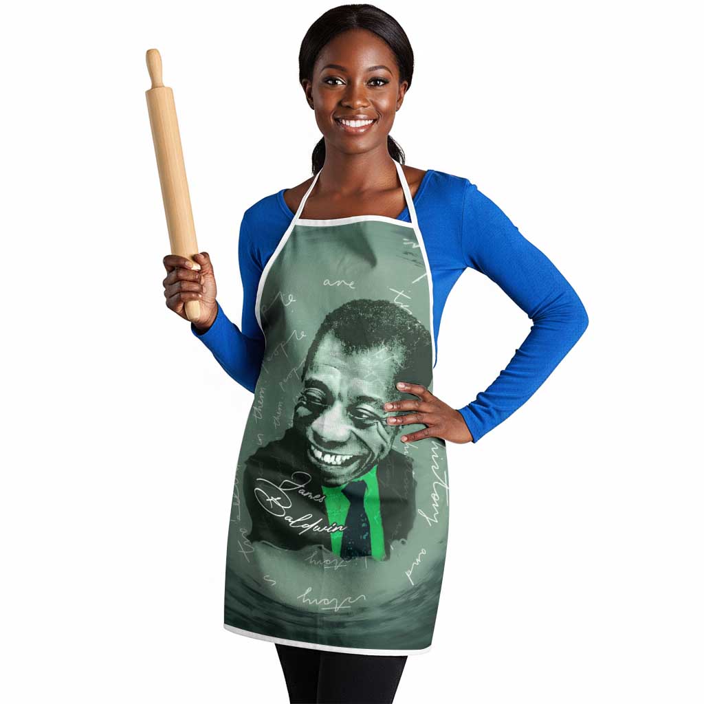 James Baldwin Apron Green Handwritten Script Design Smiling Portrait Civil Rights and Literature - African Pride