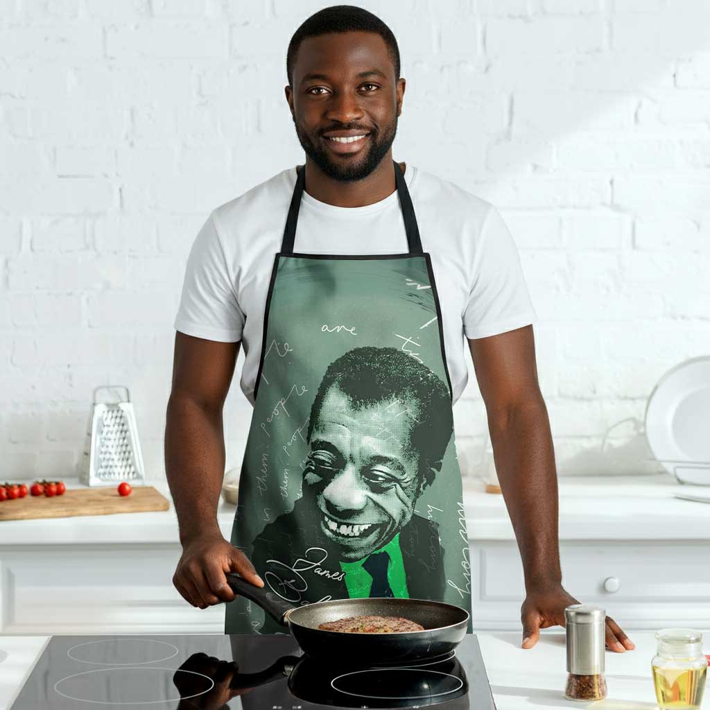 James Baldwin Apron Green Handwritten Script Design Smiling Portrait Civil Rights and Literature - African Pride
