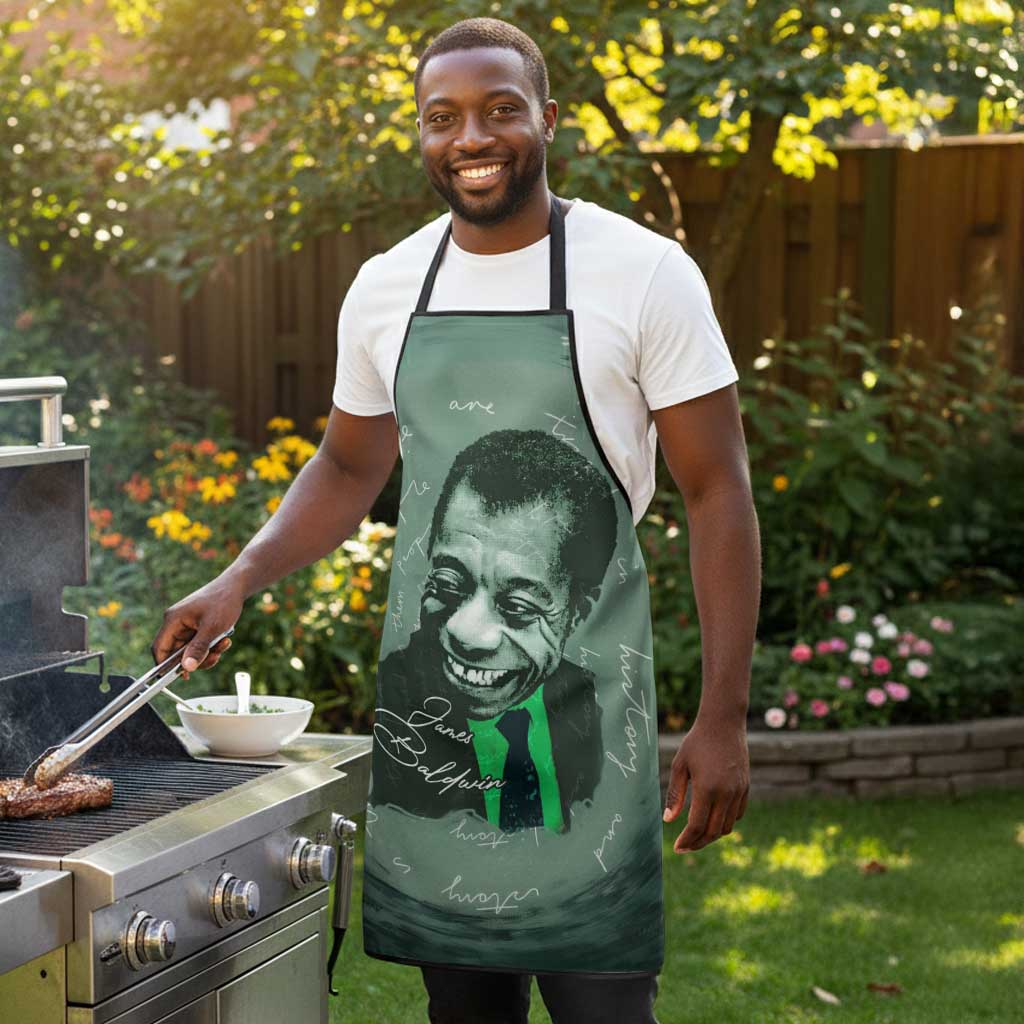 James Baldwin Apron Green Handwritten Script Design Smiling Portrait Civil Rights and Literature - African Pride
