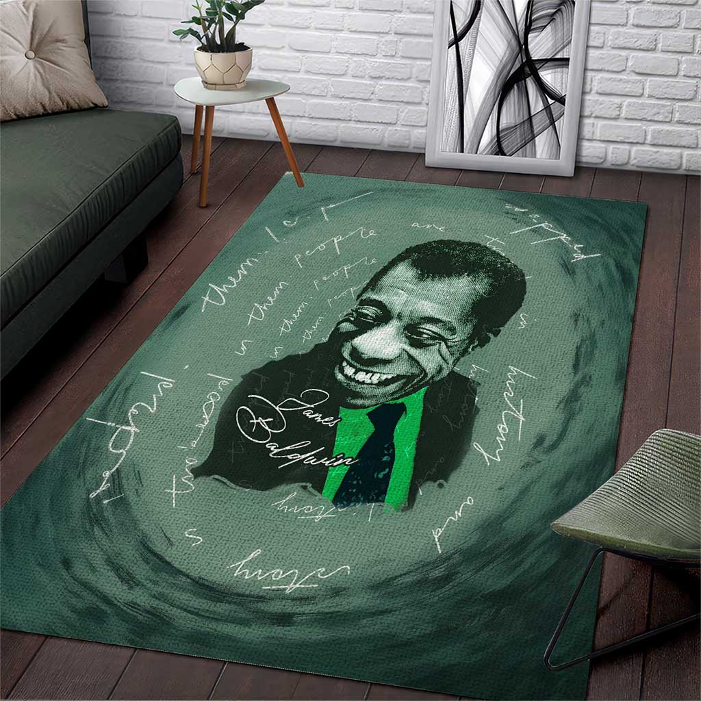 James Baldwin Area Rug Green Handwritten Script Design Smiling Portrait Civil Rights and Literature - African Pride