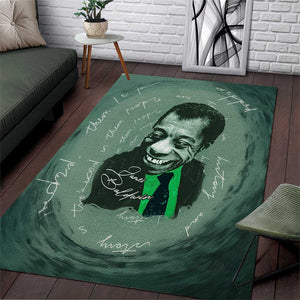 James Baldwin Area Rug Green Handwritten Script Design Smiling Portrait Civil Rights and Literature - African Pride