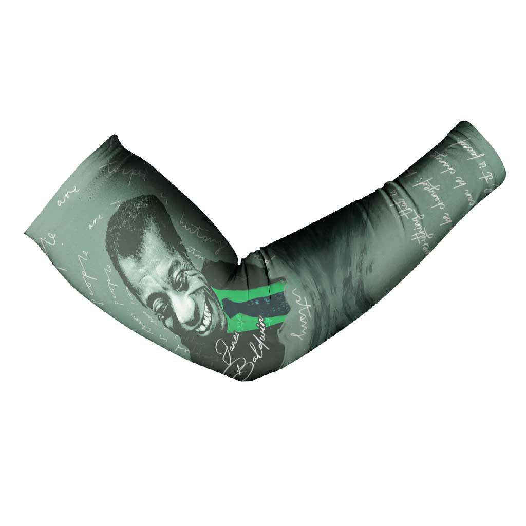 James Baldwin Arm Sleeves Green Handwritten Script Design Smiling Portrait Civil Rights and Literature - African Pride