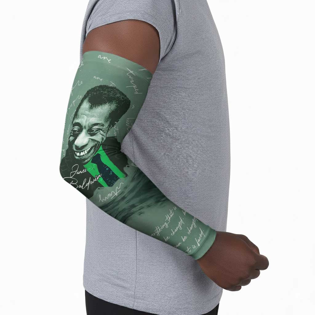 James Baldwin Arm Sleeves Green Handwritten Script Design Smiling Portrait Civil Rights and Literature - African Pride