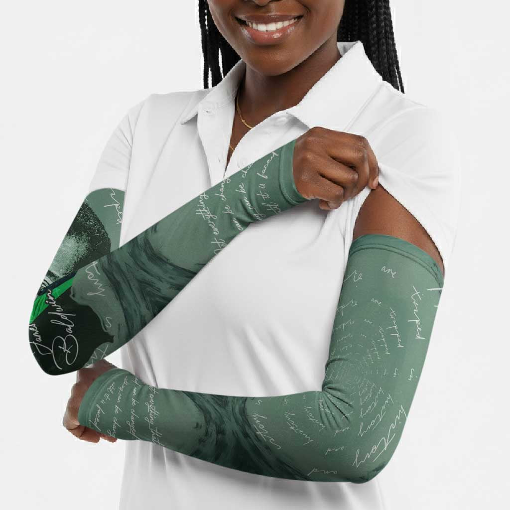James Baldwin Arm Sleeves Green Handwritten Script Design Smiling Portrait Civil Rights and Literature - African Pride
