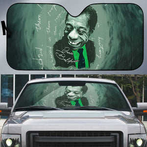James Baldwin Auto Sun Shade Green Handwritten Script Design Smiling Portrait Civil Rights and Literature - African Pride