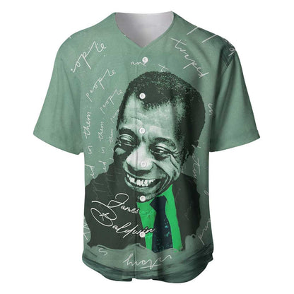 James Baldwin Baseball Jersey Green Handwritten Script Design Smiling Portrait Civil Rights and Literature TS04