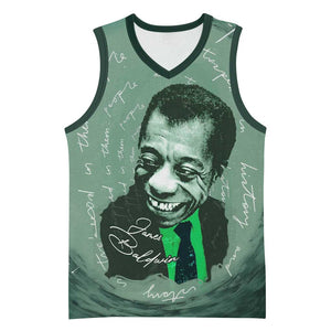 James Baldwin Basketball Jersey Green Handwritten Script Design Smiling Portrait Civil Rights and Literature - African Pride