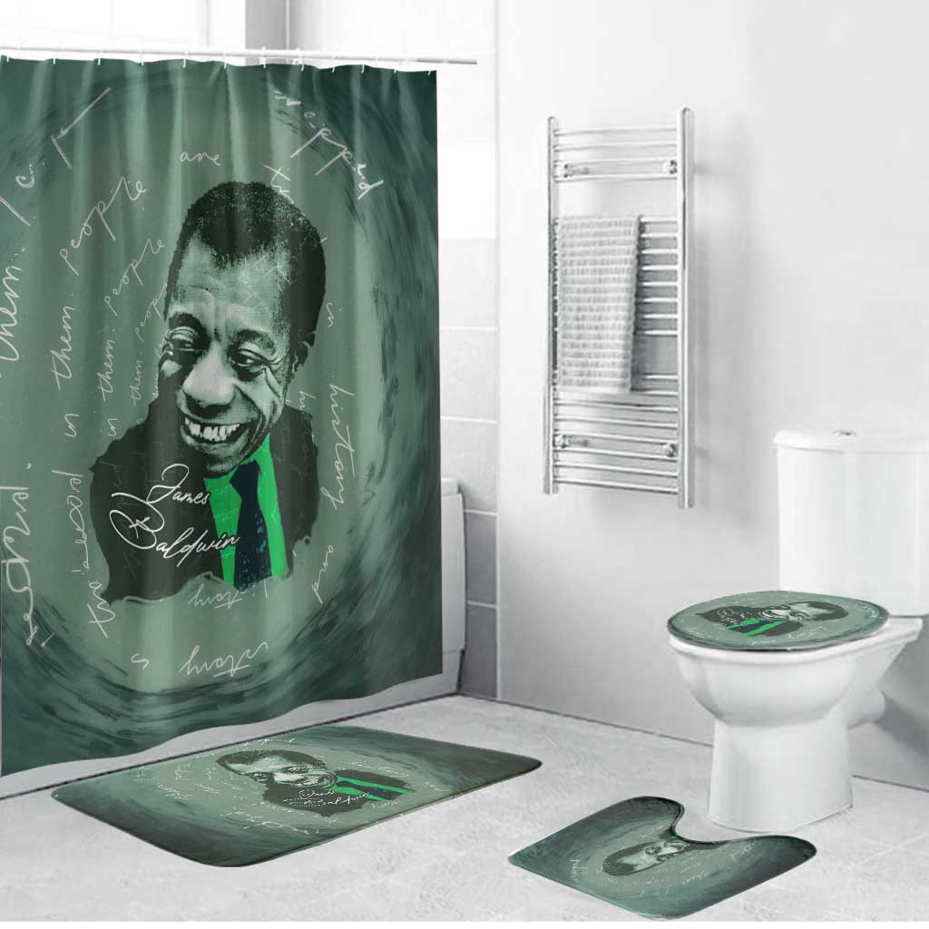 James Baldwin Bathroom Set Green Handwritten Script Design Smiling Portrait Civil Rights and Literature - African Pride
