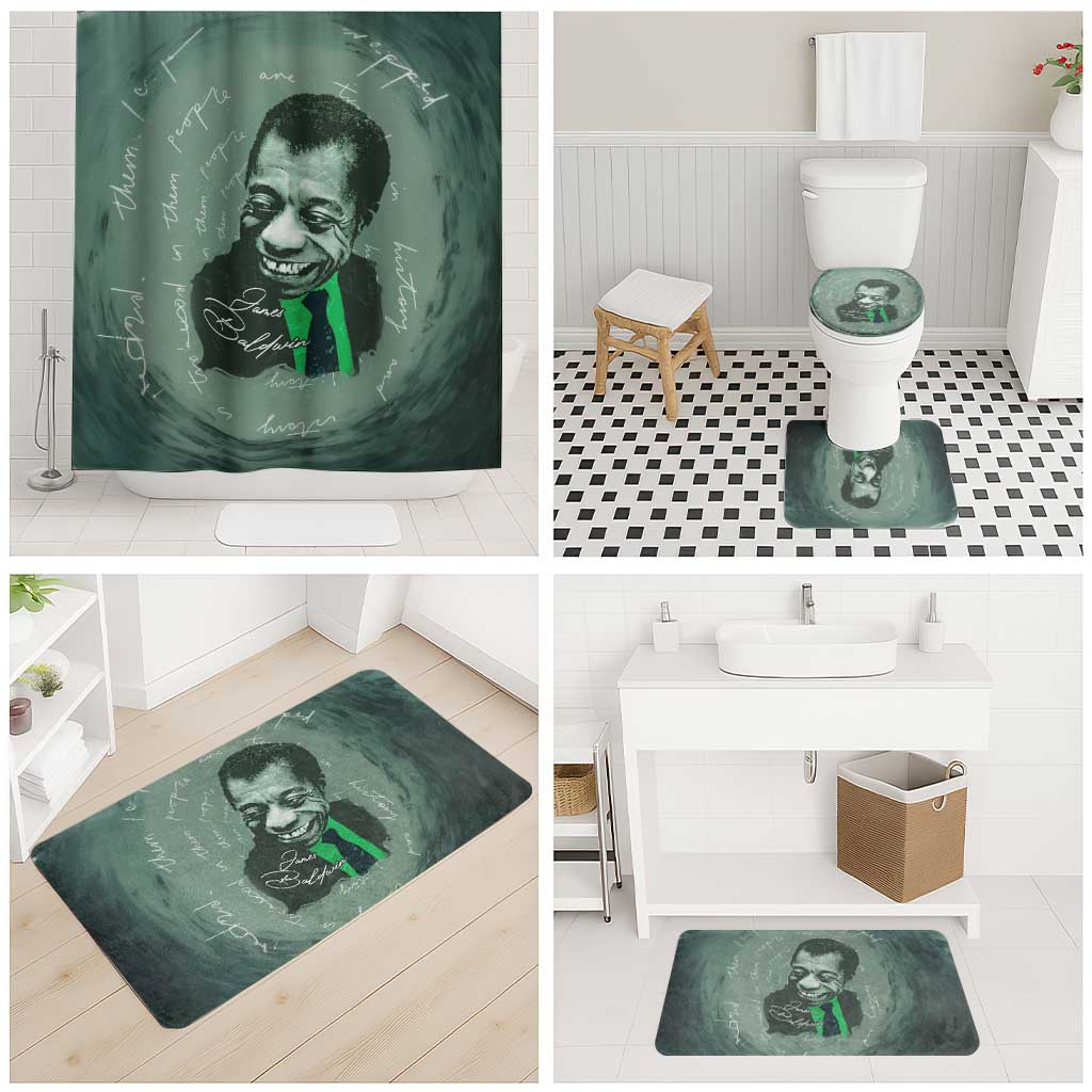 James Baldwin Bathroom Set Green Handwritten Script Design Smiling Portrait Civil Rights and Literature - African Pride