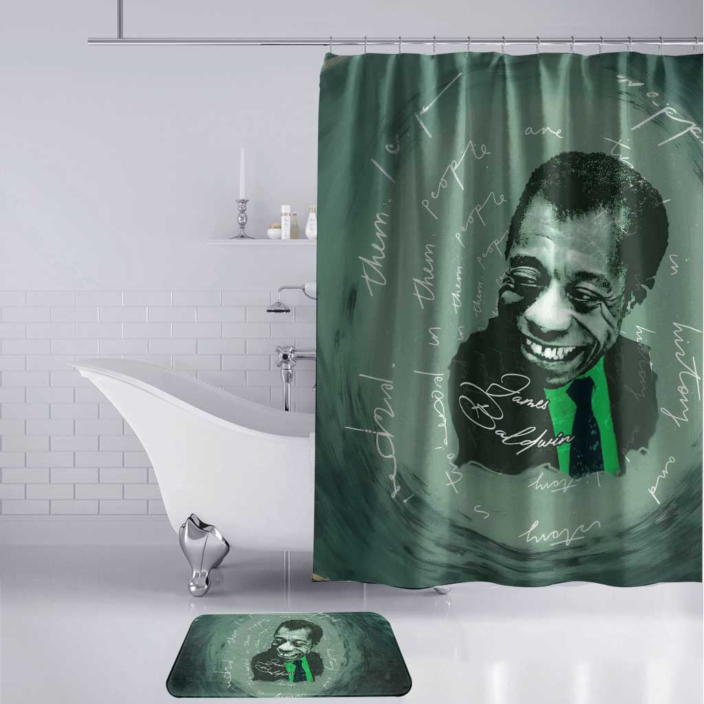 James Baldwin Bathroom Set Green Handwritten Script Design Smiling Portrait Civil Rights and Literature - African Pride