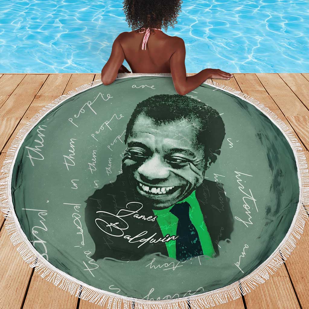 James Baldwin Beach Blanket Green Handwritten Script Design Smiling Portrait Civil Rights and Literature - African Pride