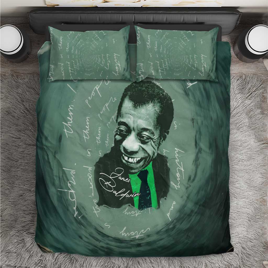 James Baldwin Bedding Set Green Handwritten Script Design Smiling Portrait Civil Rights and Literature - African Pride