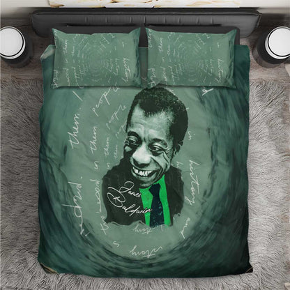 James Baldwin Bedding Set Green Handwritten Script Design Smiling Portrait Civil Rights and Literature - African Pride