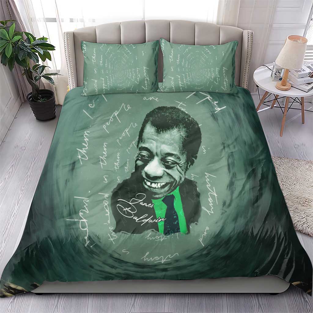 James Baldwin Bedding Set Green Handwritten Script Design Smiling Portrait Civil Rights and Literature - African Pride