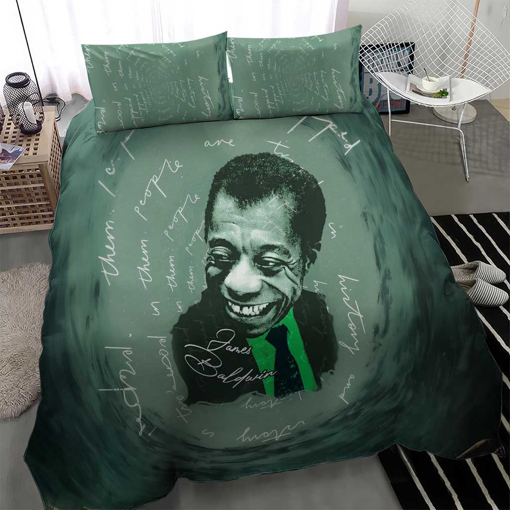 James Baldwin Bedding Set Green Handwritten Script Design Smiling Portrait Civil Rights and Literature - African Pride