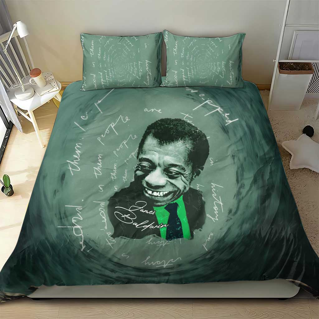 James Baldwin Bedding Set Green Handwritten Script Design Smiling Portrait Civil Rights and Literature - African Pride