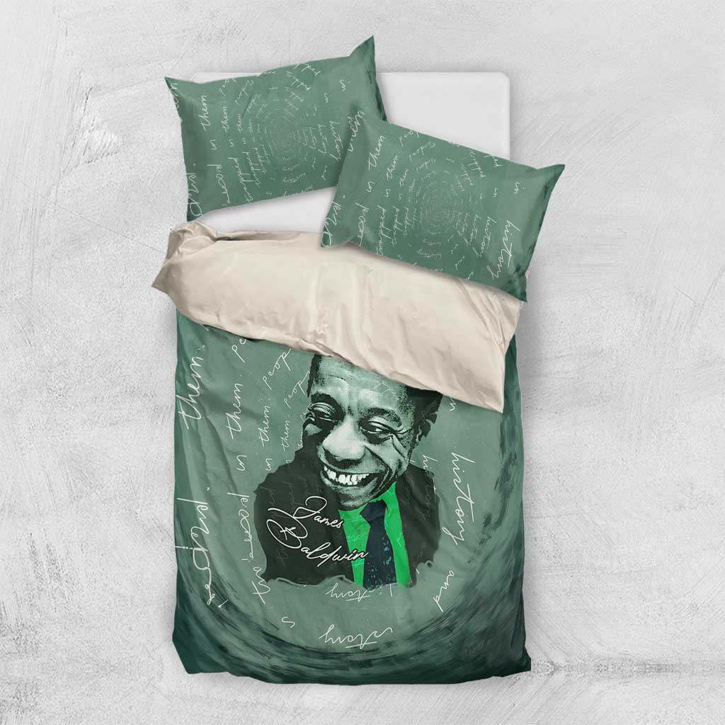 James Baldwin Bedding Set Green Handwritten Script Design Smiling Portrait Civil Rights and Literature - African Pride