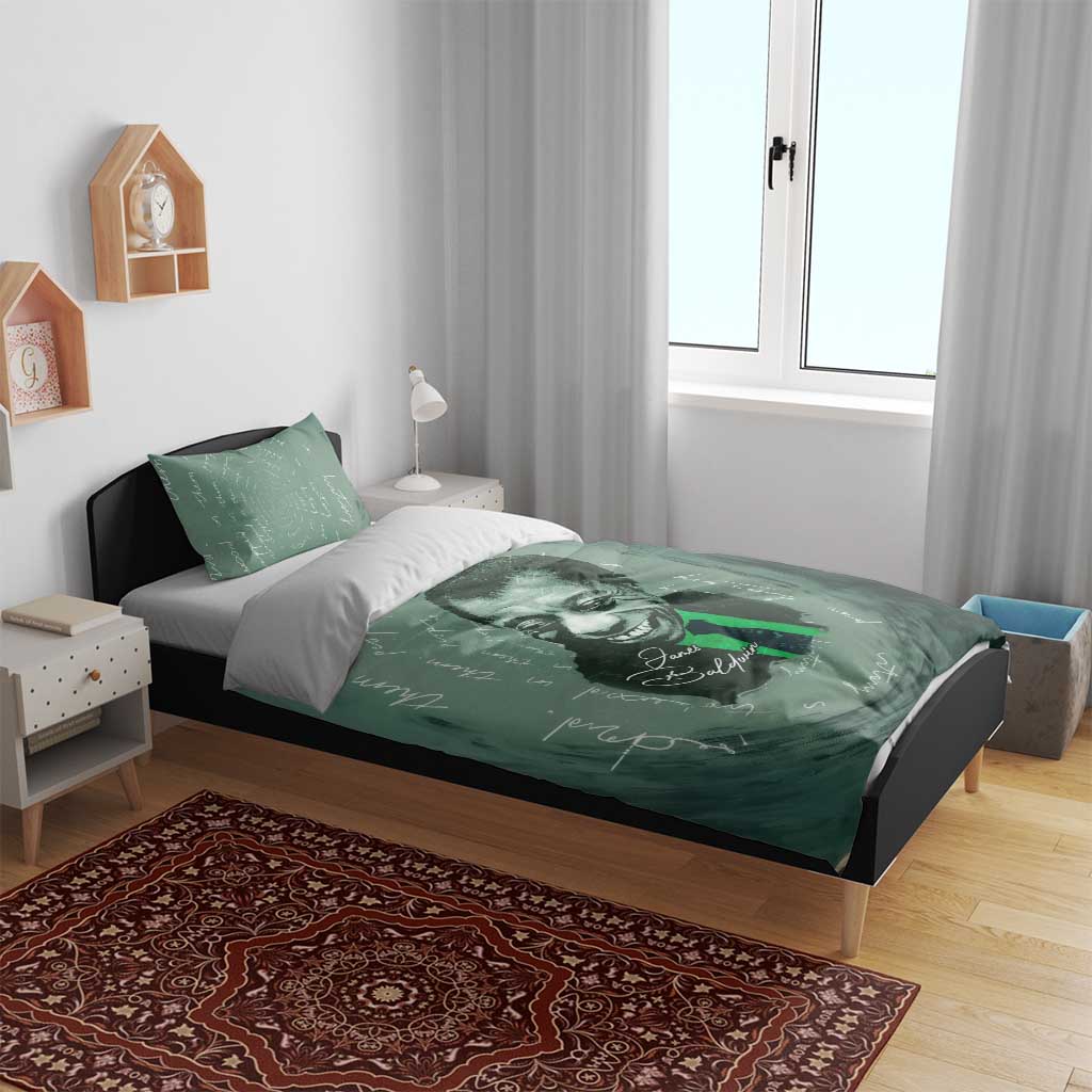 James Baldwin Bedding Set Green Handwritten Script Design Smiling Portrait Civil Rights and Literature - African Pride