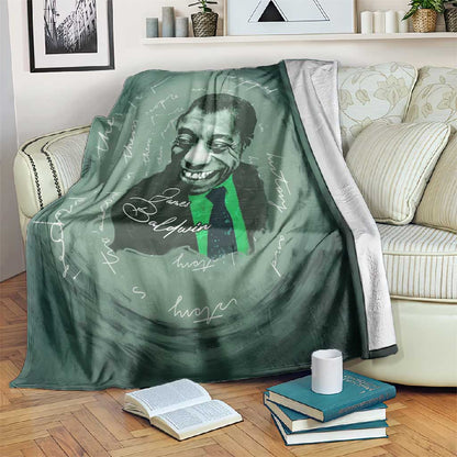 James Baldwin Blanket Green Handwritten Script Design Smiling Portrait Civil Rights and Literature - African Pride