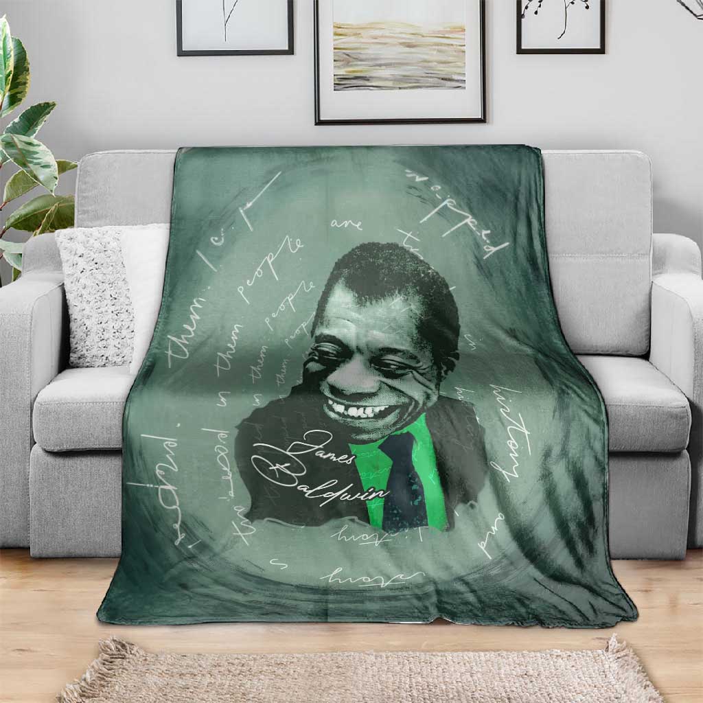James Baldwin Blanket Green Handwritten Script Design Smiling Portrait Civil Rights and Literature - African Pride