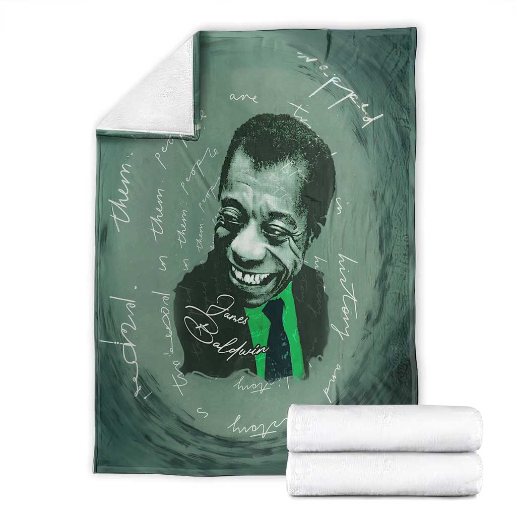 James Baldwin Blanket Green Handwritten Script Design Smiling Portrait Civil Rights and Literature - African Pride