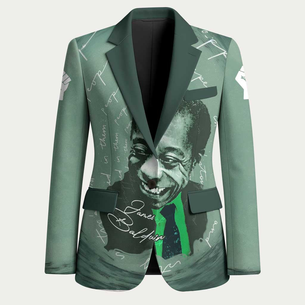 James Baldwin Blazer Green Handwritten Script Design Smiling Portrait Civil Rights and Literature - African Pride