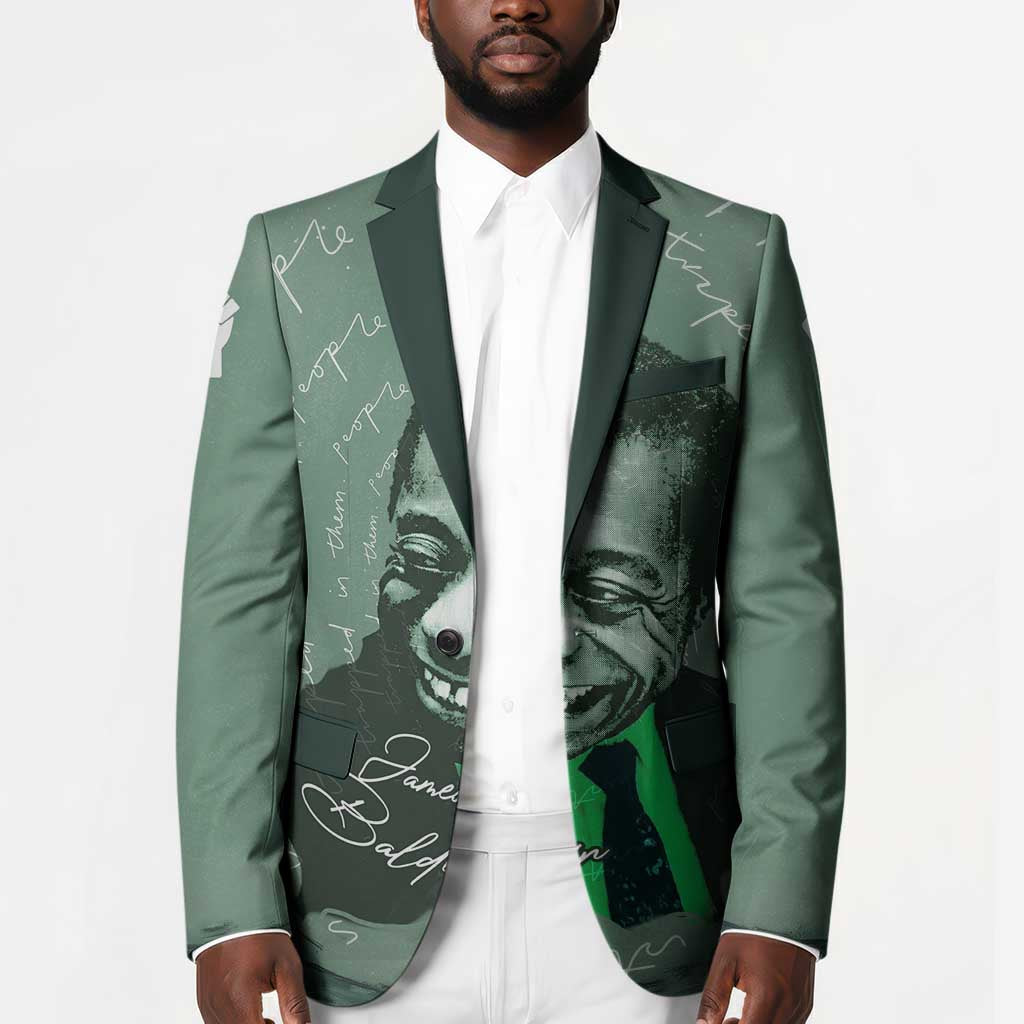 James Baldwin Blazer Green Handwritten Script Design Smiling Portrait Civil Rights and Literature - African Pride