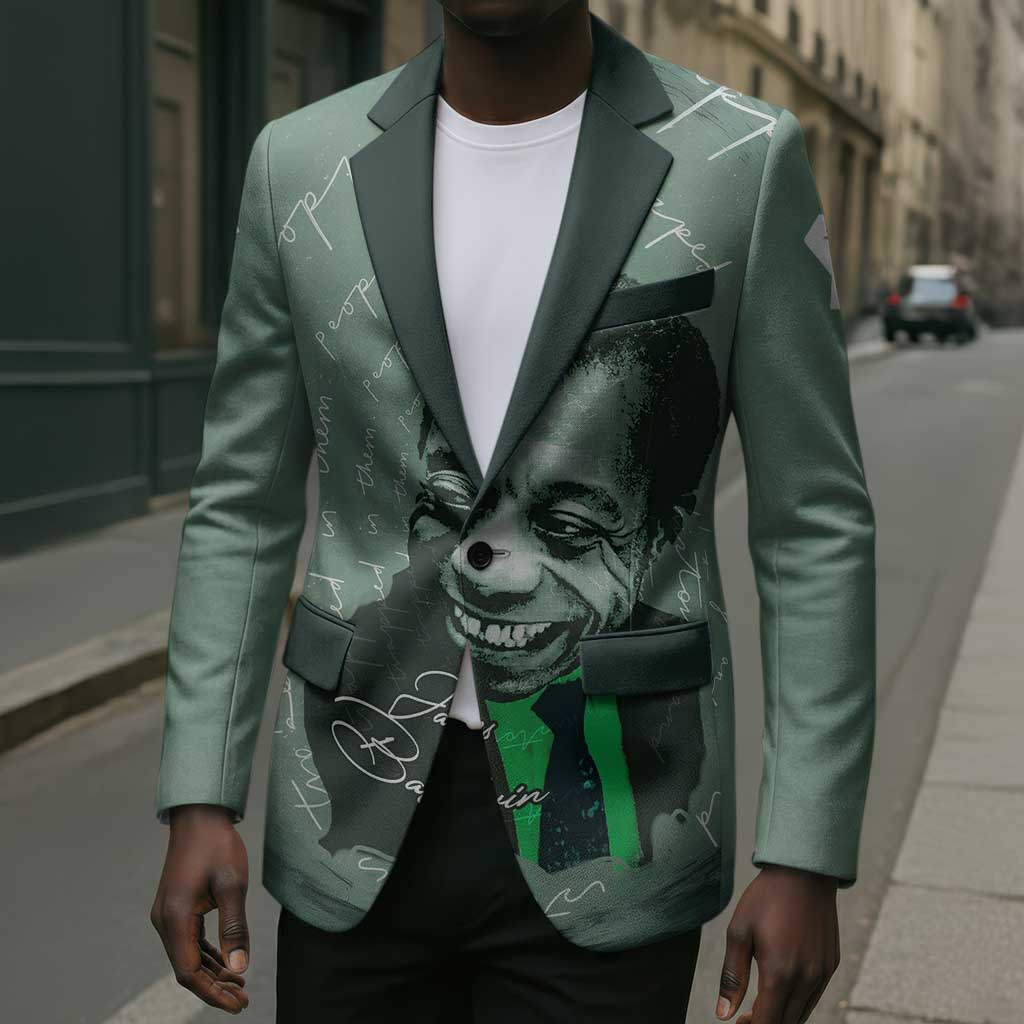 James Baldwin Blazer Green Handwritten Script Design Smiling Portrait Civil Rights and Literature - African Pride