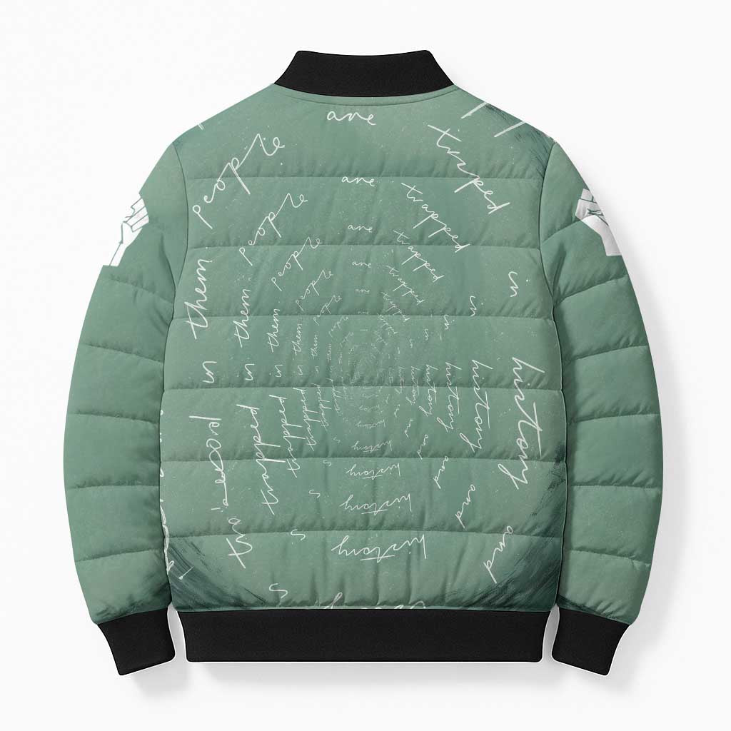 James Baldwin Bomber Puffer Jacket Green Handwritten Script Design Smiling Portrait Civil Rights and Literature - African Pride