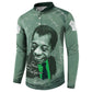James Baldwin Button Sweatshirt Green Handwritten Script Design Smiling Portrait Civil Rights and Literature