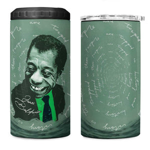 James Baldwin 4 in 1 Can Cooler Tumbler Green Handwritten Script Design Smiling Portrait Civil Rights and Literature - African Pride
