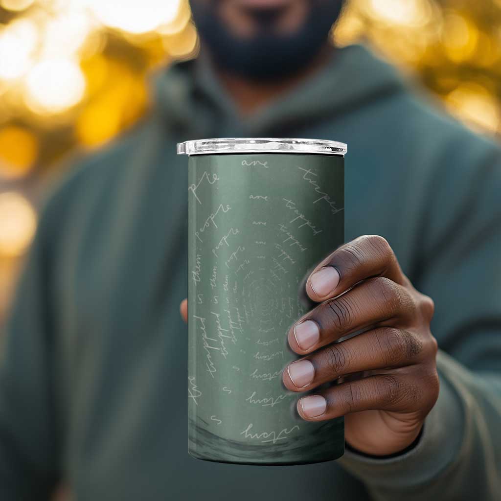 James Baldwin 4 in 1 Can Cooler Tumbler Green Handwritten Script Design Smiling Portrait Civil Rights and Literature - African Pride
