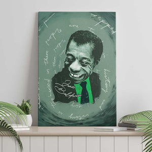 James Baldwin Canvas Wall Art Green Handwritten Script Design Smiling Portrait Civil Rights and Literature - African Pride