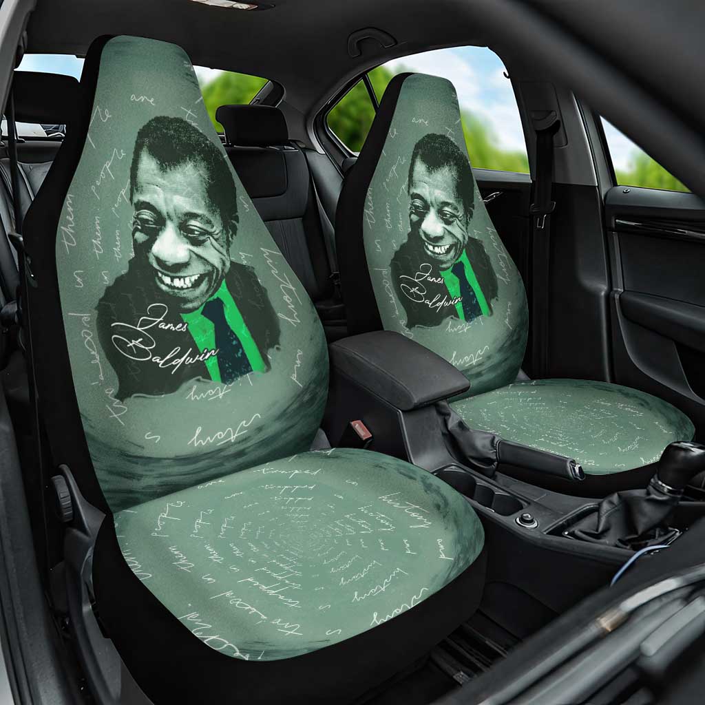 James Baldwin Car Seat Cover Green Handwritten Script Design Smiling Portrait Civil Rights and Literature - African Pride
