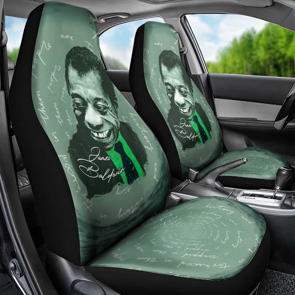James Baldwin Car Seat Cover Green Handwritten Script Design Smiling Portrait Civil Rights and Literature - African Pride