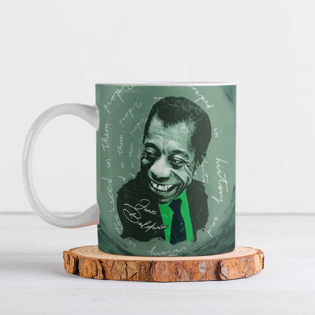 James Baldwin Ceramic Mug Green Handwritten Script Design Smiling Portrait Civil Rights and Literature - African Pride