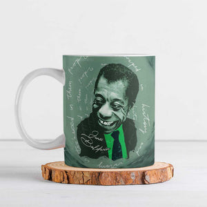 James Baldwin Ceramic Mug Green Handwritten Script Design Smiling Portrait Civil Rights and Literature - African Pride
