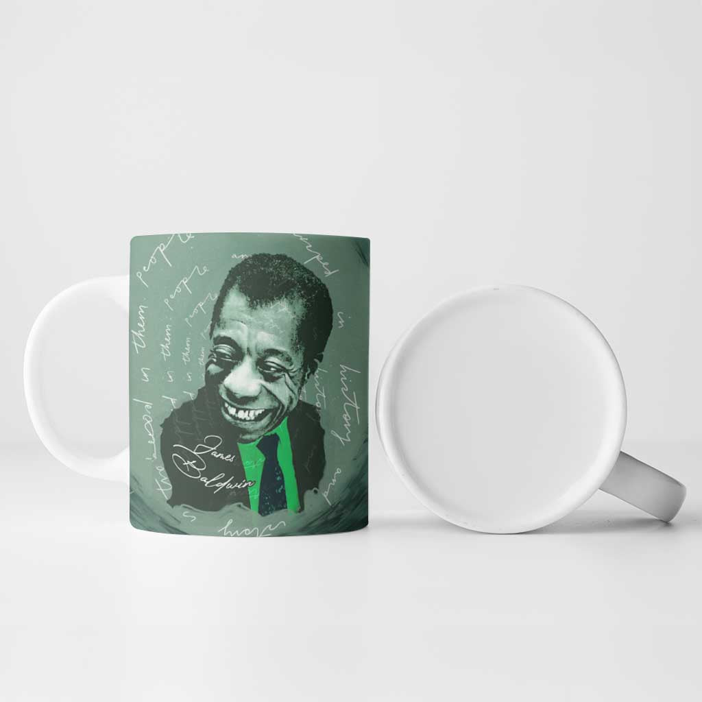 James Baldwin Ceramic Mug Green Handwritten Script Design Smiling Portrait Civil Rights and Literature - African Pride