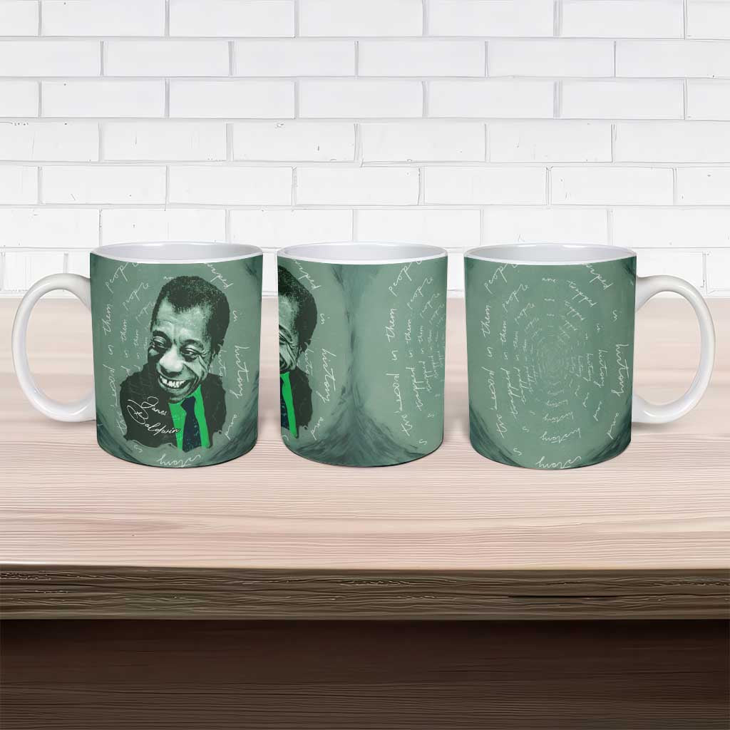 James Baldwin Ceramic Mug Green Handwritten Script Design Smiling Portrait Civil Rights and Literature - African Pride