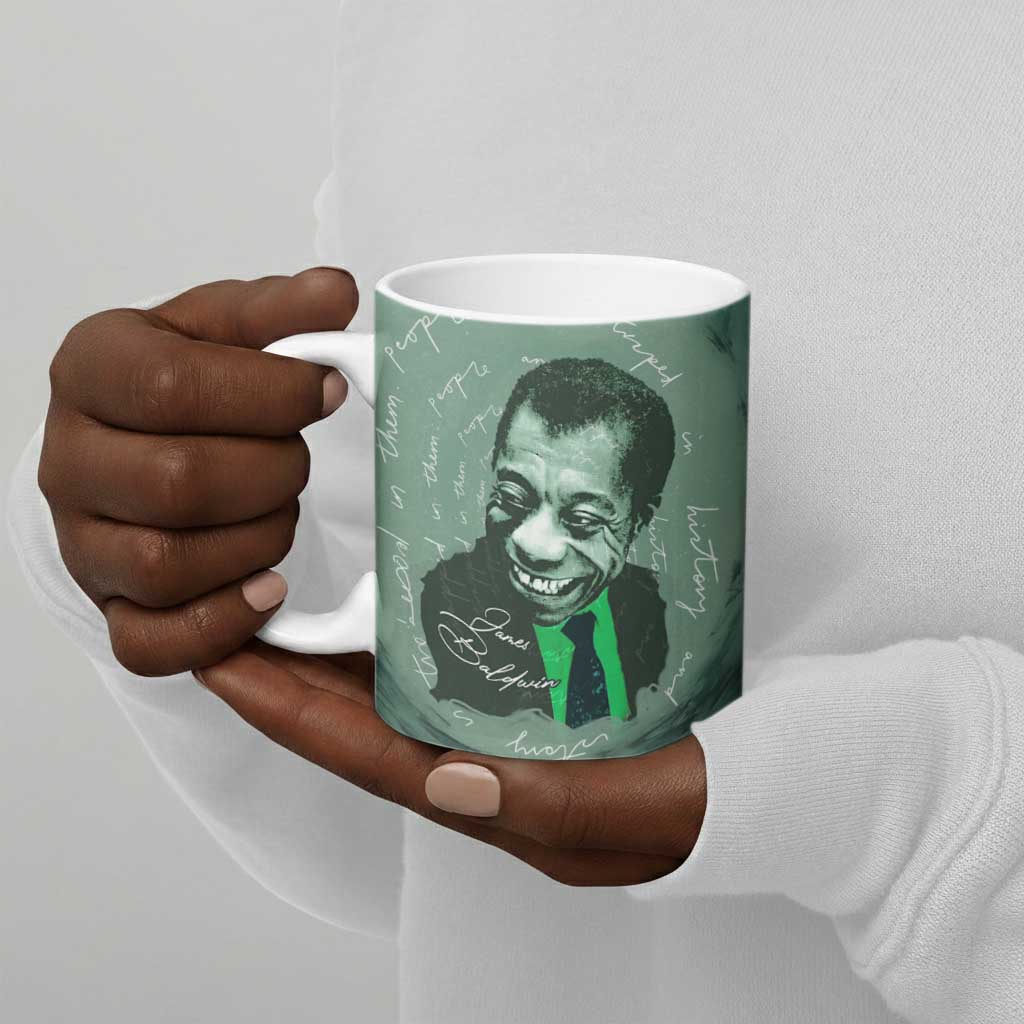 James Baldwin Ceramic Mug Green Handwritten Script Design Smiling Portrait Civil Rights and Literature - African Pride