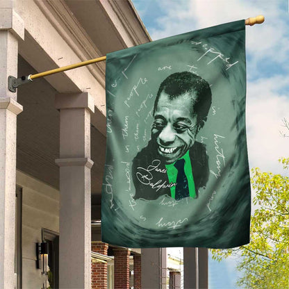 James Baldwin Garden Flag Green Handwritten Script Design Smiling Portrait Civil Rights and Literature - African Pride