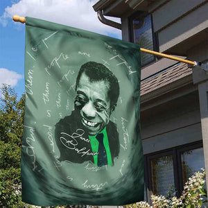 James Baldwin Garden Flag Green Handwritten Script Design Smiling Portrait Civil Rights and Literature - African Pride