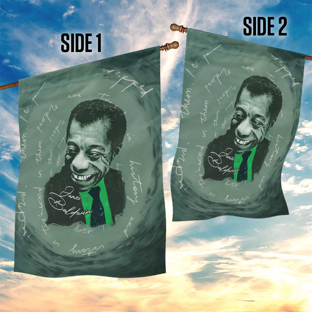 James Baldwin Garden Flag Green Handwritten Script Design Smiling Portrait Civil Rights and Literature - African Pride
