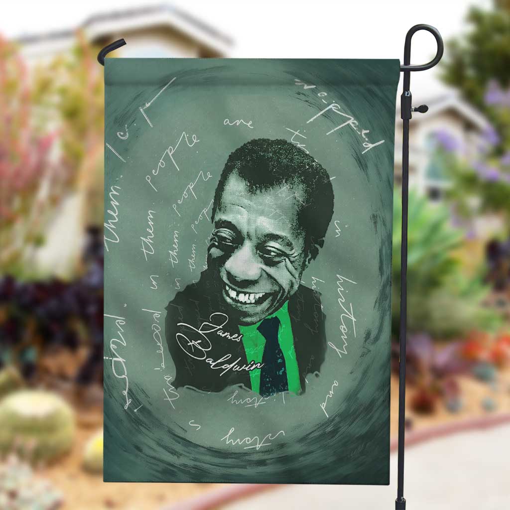 James Baldwin Garden Flag Green Handwritten Script Design Smiling Portrait Civil Rights and Literature - African Pride