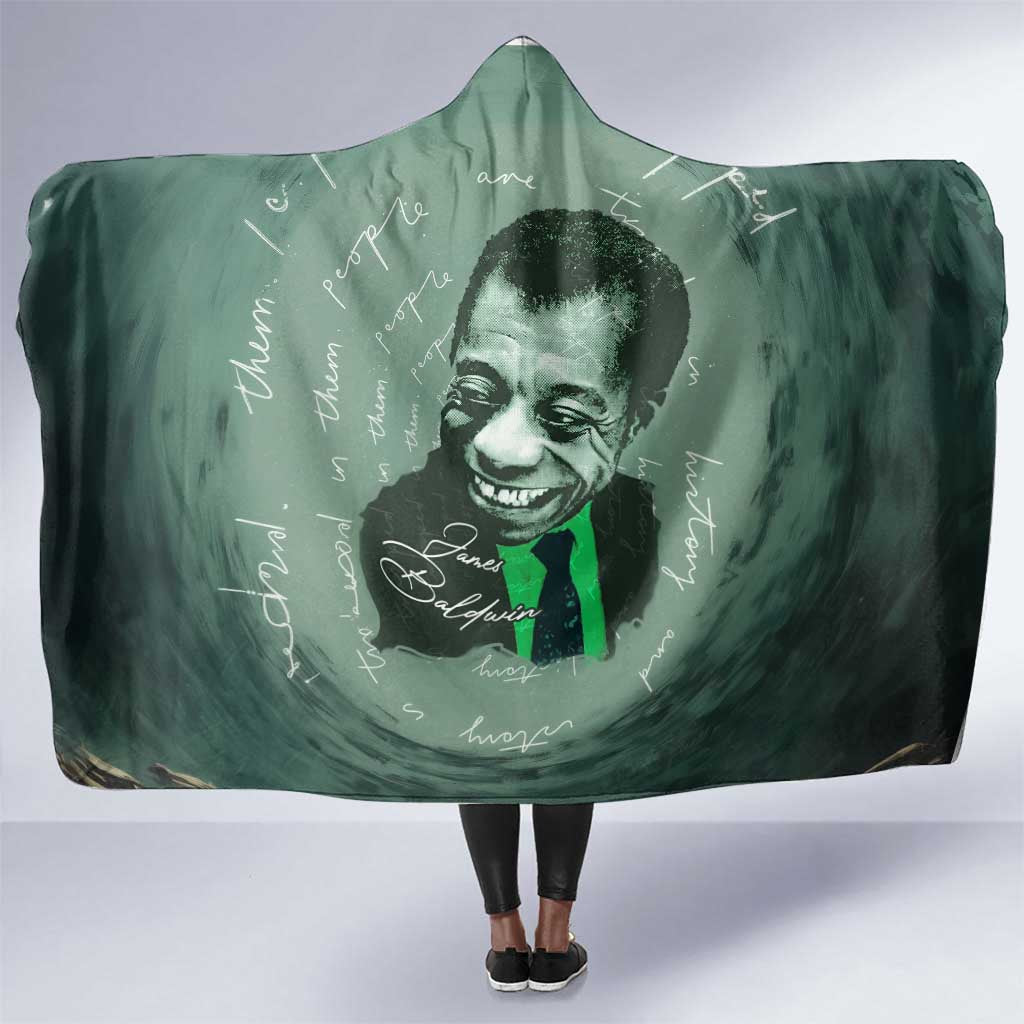James Baldwin Hooded Blanket Green Handwritten Script Design Smiling Portrait Civil Rights and Literature - African Pride