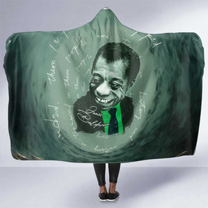 James Baldwin Hooded Blanket Green Handwritten Script Design Smiling Portrait Civil Rights and Literature - African Pride