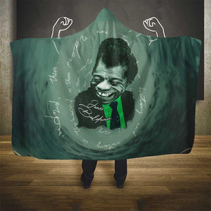 James Baldwin Hooded Blanket Green Handwritten Script Design Smiling Portrait Civil Rights and Literature - African Pride