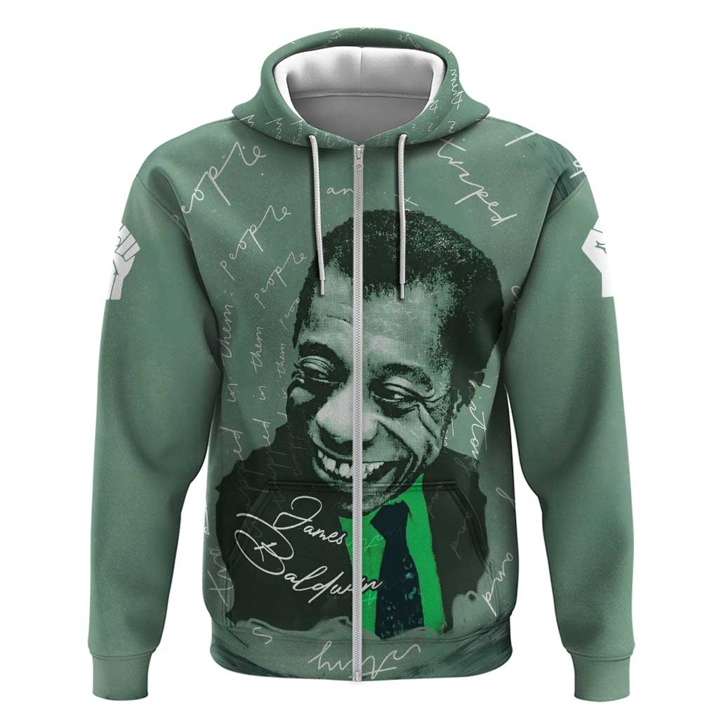 James Baldwin Hoodie Green Handwritten Script Design Smiling Portrait Civil Rights and Literature - African Pride